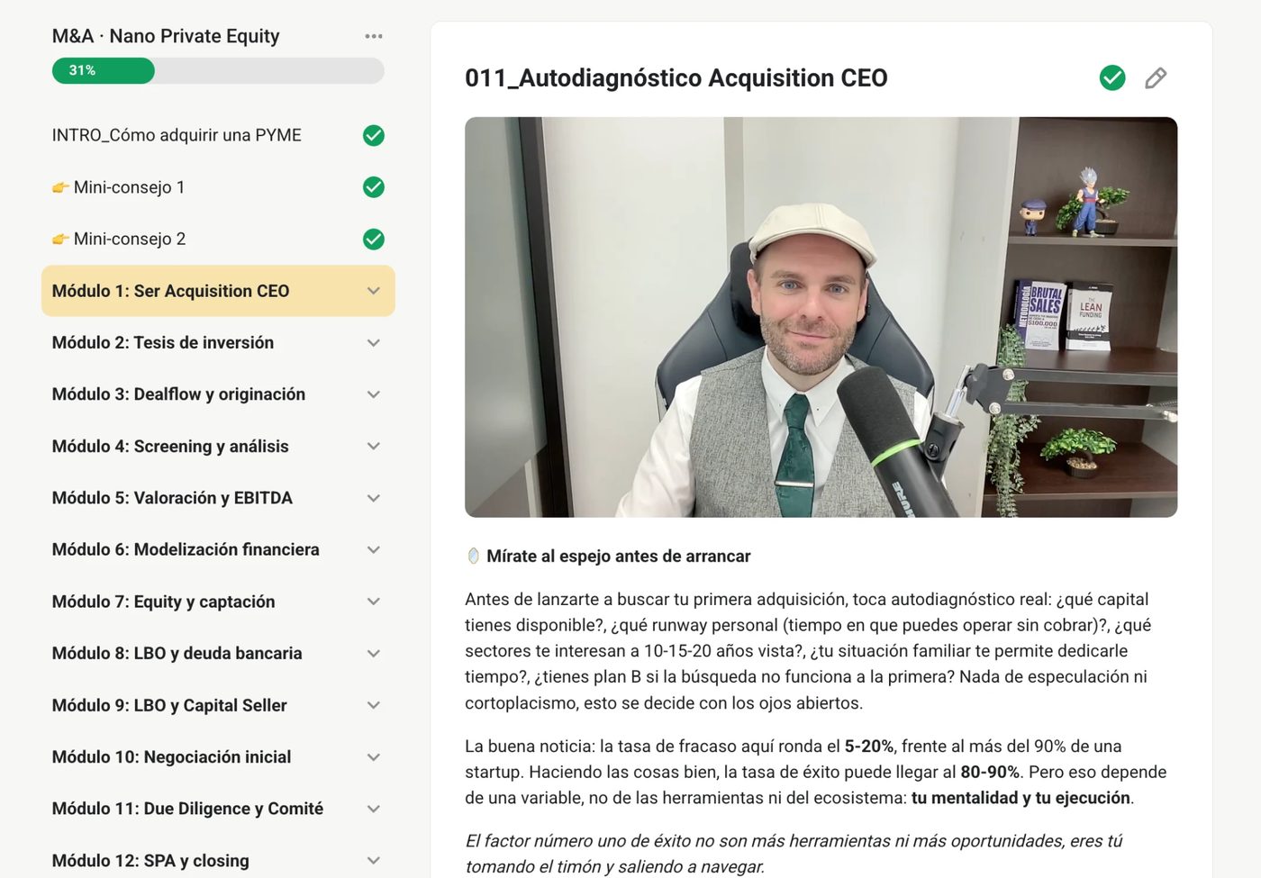 Plataforma del programa: módulo con vídeo y contenido
